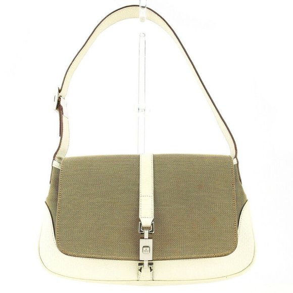 GUCCI shoulder bag Jackie bracket beige white canvas �~ leather Auth USED T17101 - Picture 2 of 9